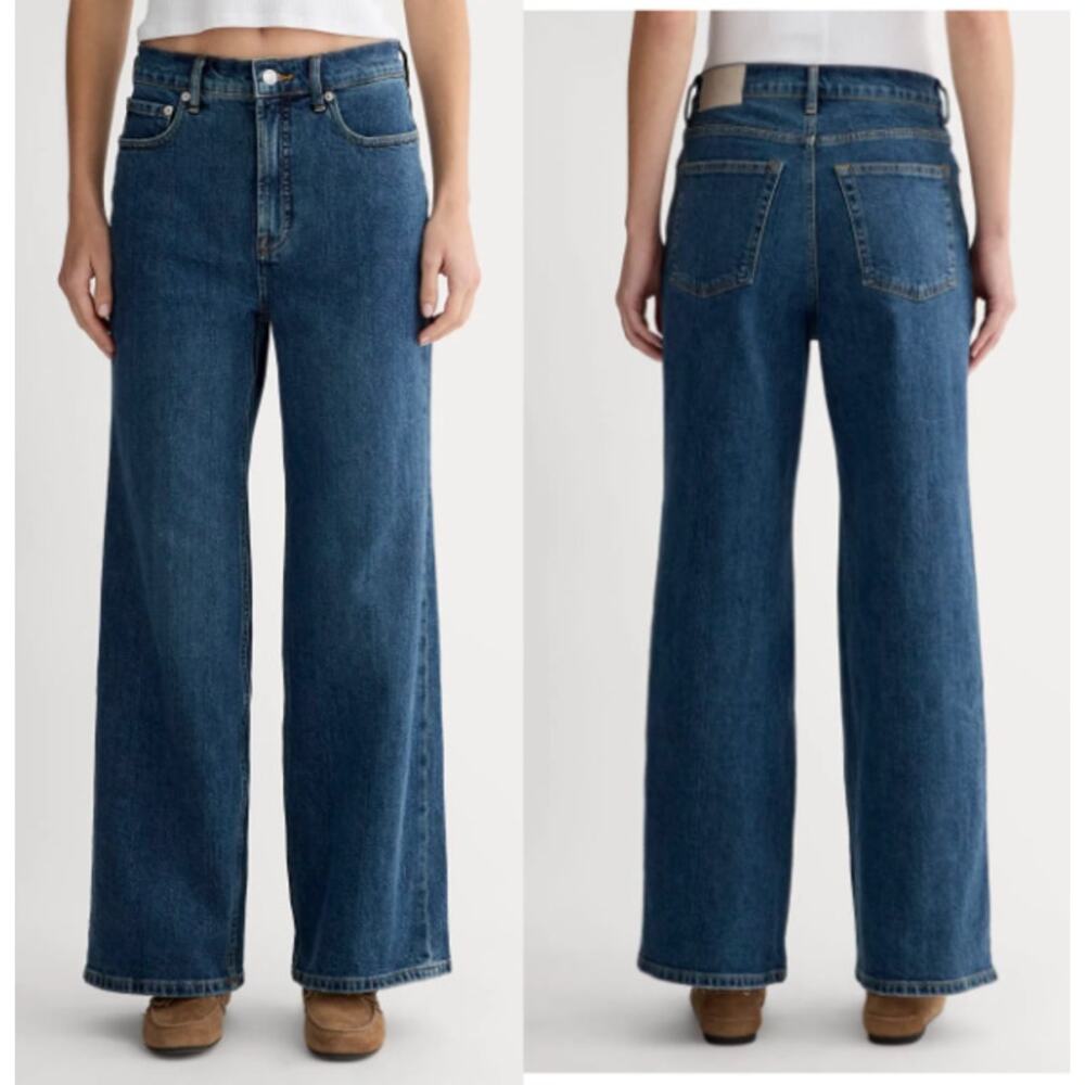 Everlane Way High Sailor Jeans Crop Wide Leg Medium Wash Modern Chic Size 27